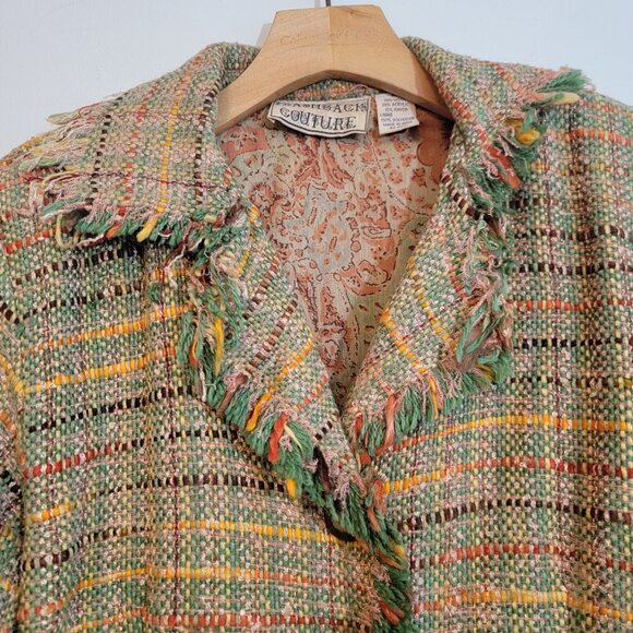 Vintage Flashback Couture Jacket Wool Blend Boho Blazer Patchwork‎ Fringe Sz M - Picture 5 of 12
